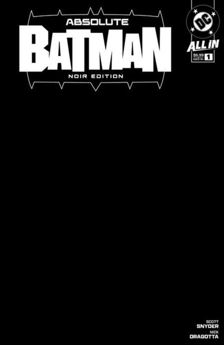 Absolute Batman Noir Edition #1 (One Shot) Cover B Black Blank Card Stock Variant